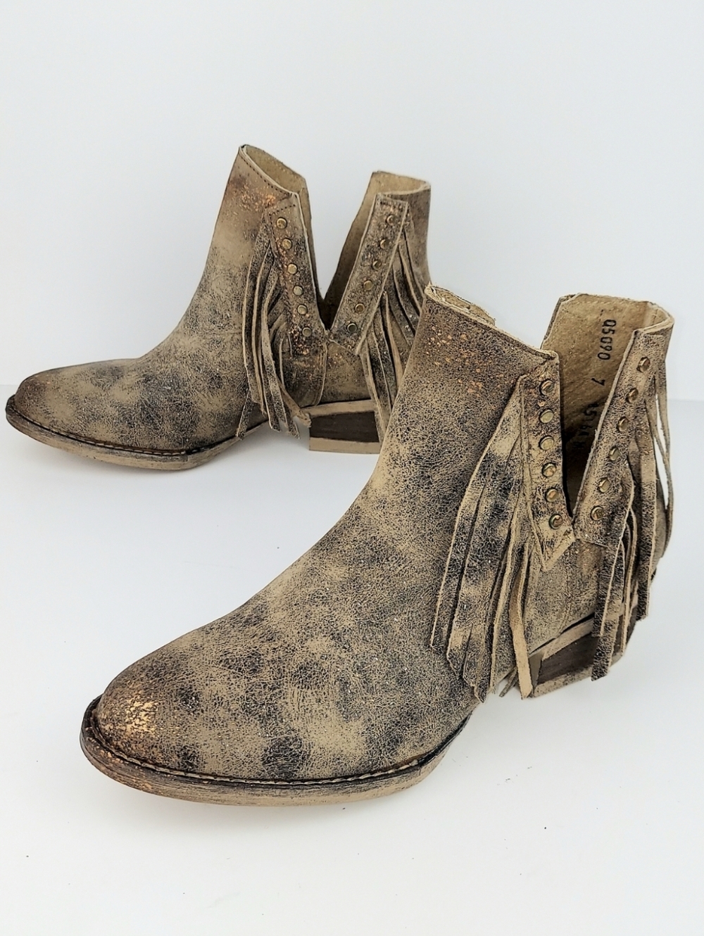 Corral Circle G Brown Leather Studded Fringe Booties NWOT Size 7 - Picture 2 of 10